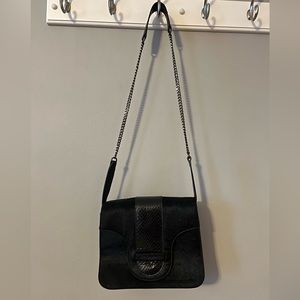 Black Calf Hair & Leather Purse with Chain Strap